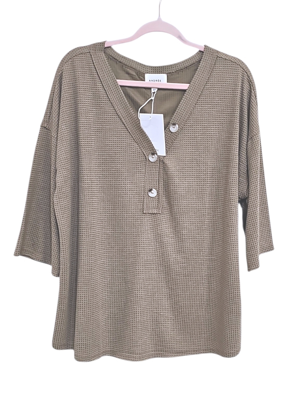 New Andree By Unit Womens Tan Waffle Knit Top Size S M L XL Relaxed Fit